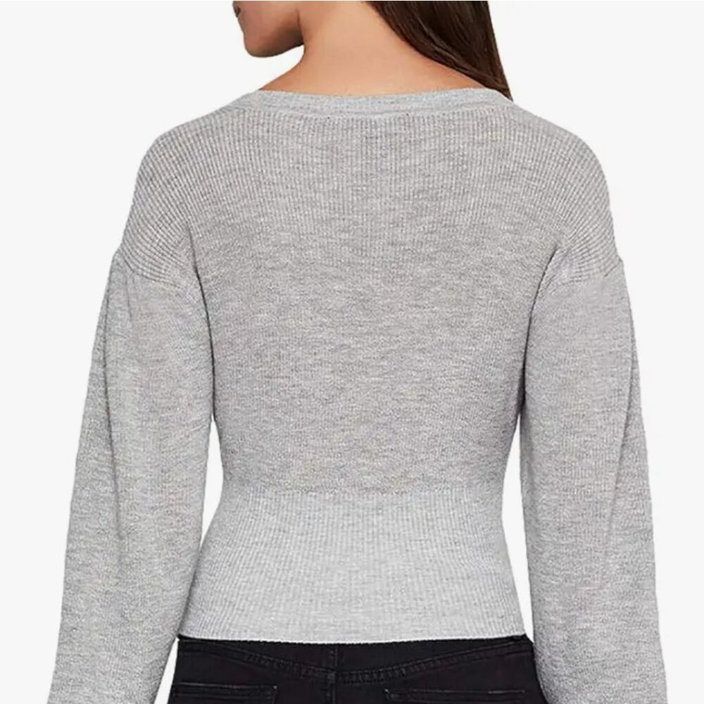 BCBG MAXAZRIA WOMENS LACE UP-CORSET- CROP SWEATER-LIGHT GRAY- SIZE MEDIUM - Picture 2 of 12